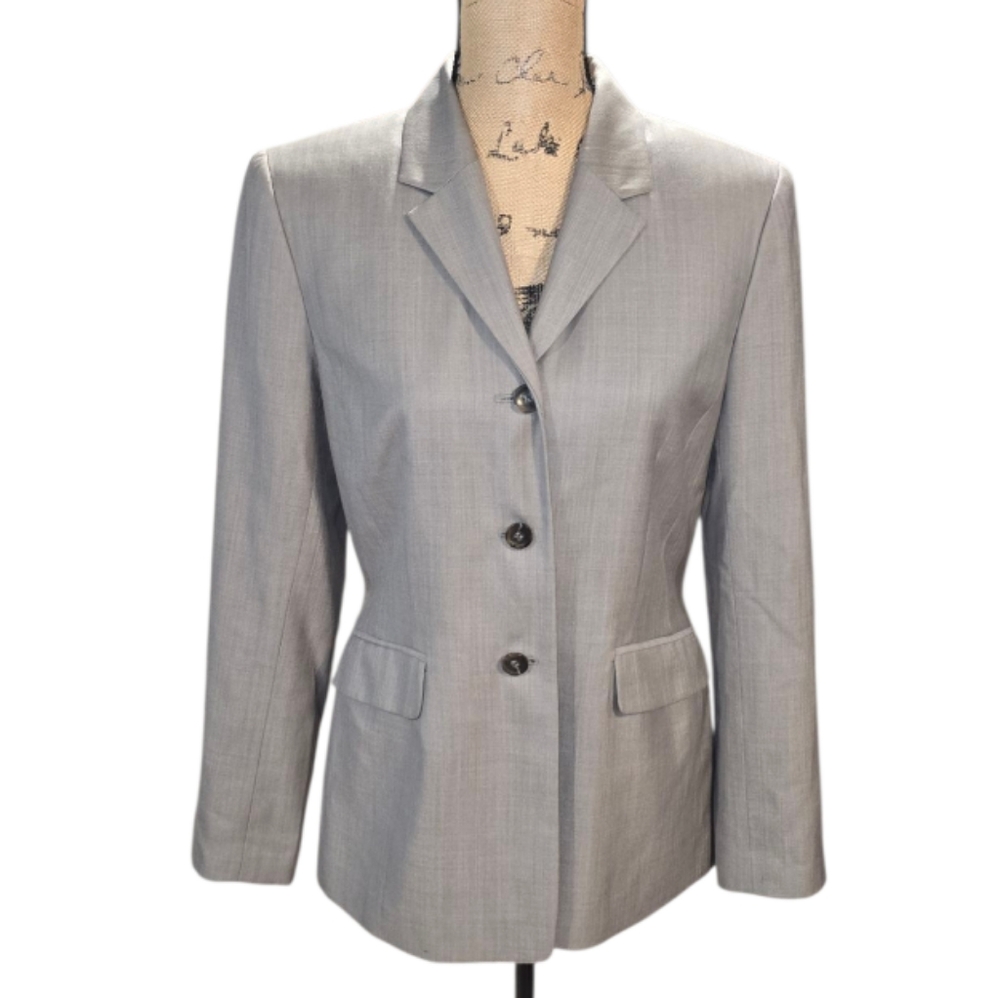 Ann Taylor‎ Women's Gray Wool Silk 3 Button Career Academia Blazer Size 6